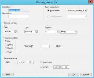 WSRM Working Hours calendar event