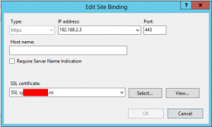 IIS 8, site binding, no SNI.