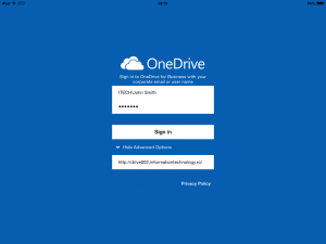 Configure OneDrive for Business 1.2.2 (iOS) using an account that has space characters in the logon name - authentication loop.