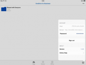 OneDrive for Business 1.2.2 (iOS) is now configured.